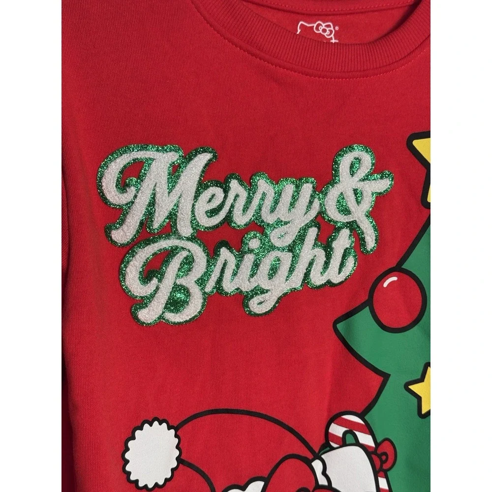 Hello Kitty Red Christmas Sweatshirt‎ MERRY & BRIGHT - Girls Size Large NWT